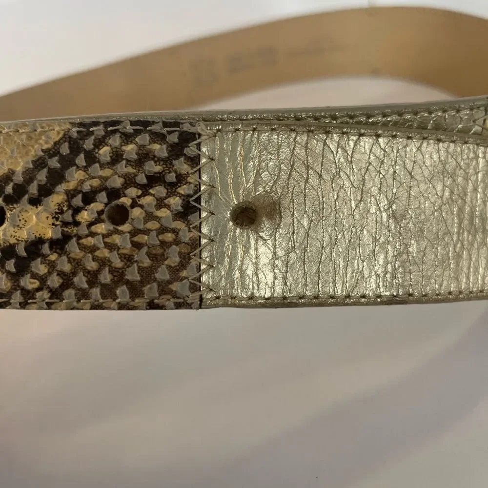 Vintage Milano Italy Croc Embossed Leather Belt - Vera Pelle Gold Buckle M
